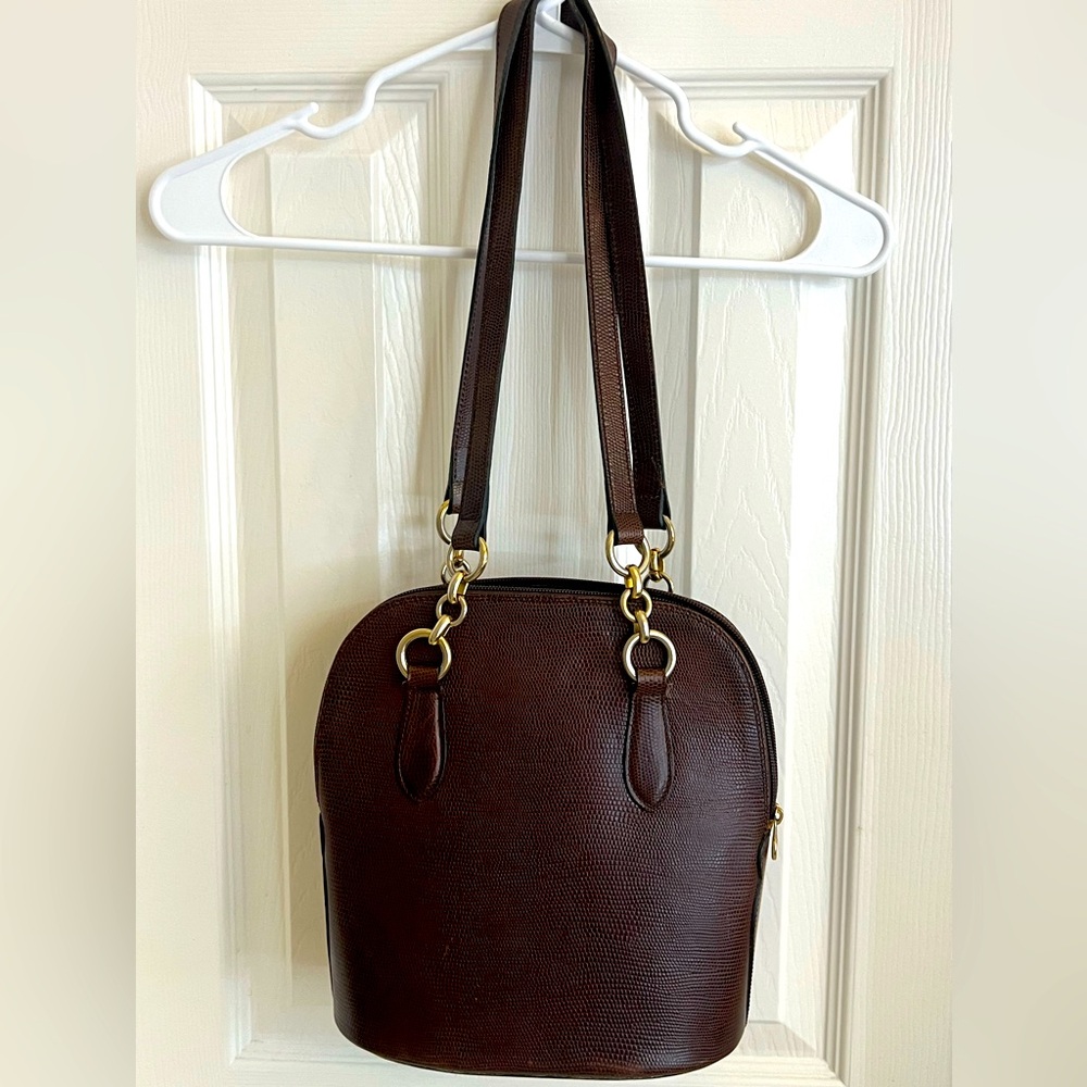 Saks Fifth Avenue Vintage Dark Brown Calfskin and Brass Bucket Bag